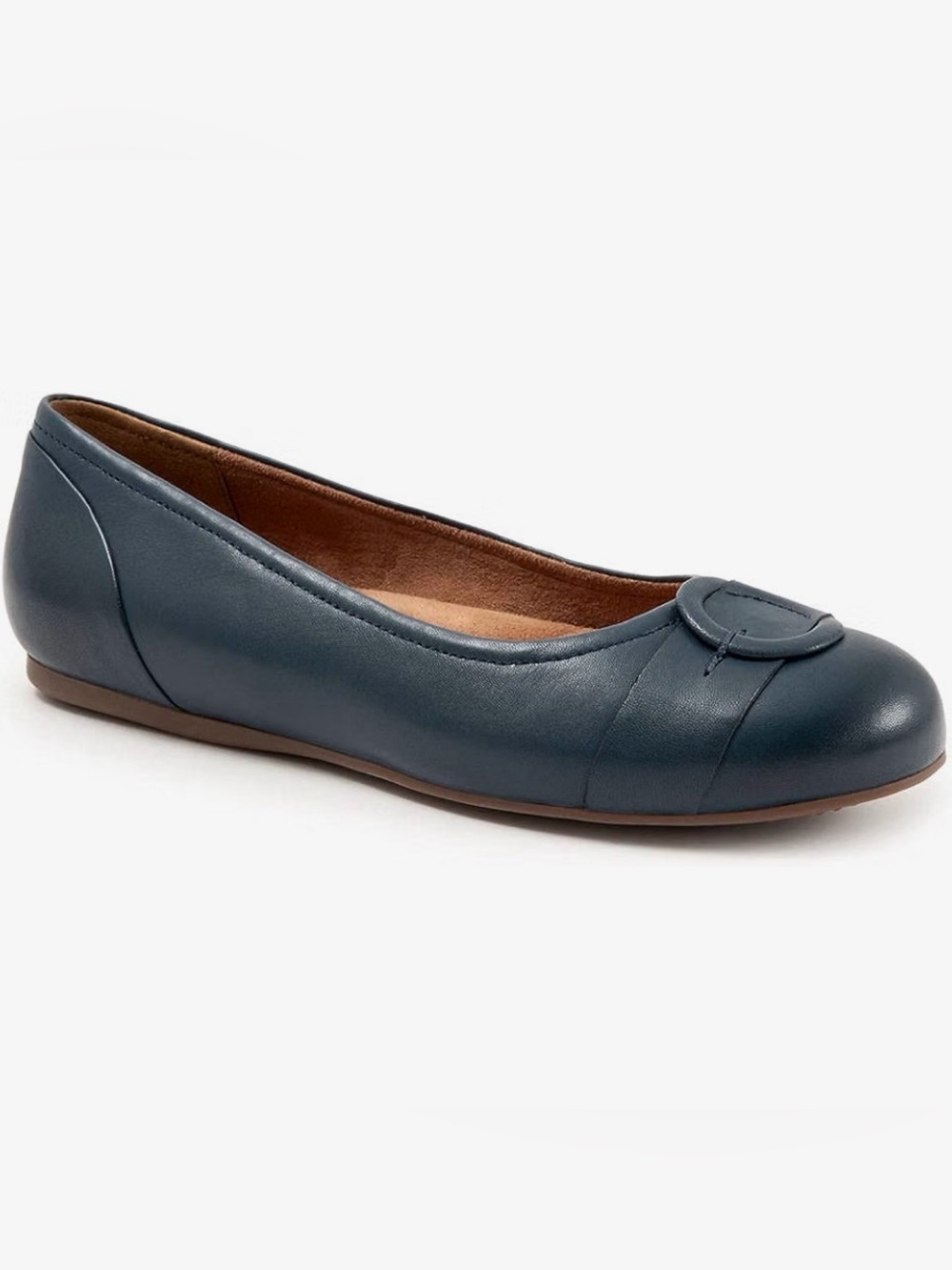 SoftWalk Navy Leather Round-Buckle Ballet Flat Size 8.5 NWOT